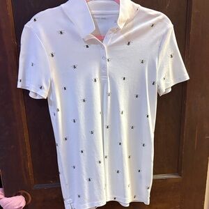 Lands' End Men's White Polo Shirt with Bee Pattern
